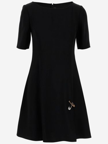 Opaque Satin Flared Mini Dress With Brooch - Versace - Modalova