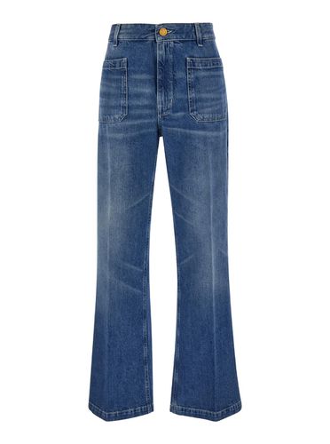 Curt Light High Waist Jeans With Branded Button In Denim Woman - The Seafarer - Modalova