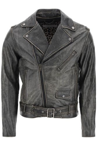 Vintage-effect Leather Biker Jacket - Golden Goose - Modalova