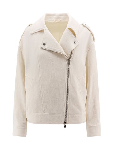 Long-sleeved Zipped Biker Jacket - Brunello Cucinelli - Modalova