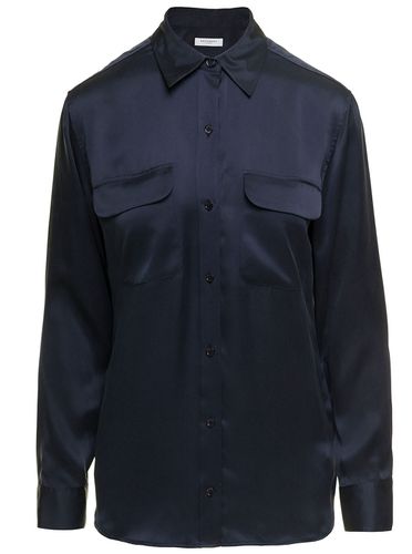 Signature Navy Long Sleeves Shirt In Silk Woman - Equipment - Modalova