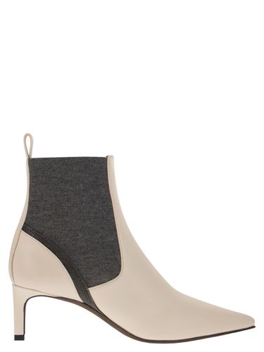 Leather Heeled Ankle Boots With Shiny Contour - Brunello Cucinelli - Modalova