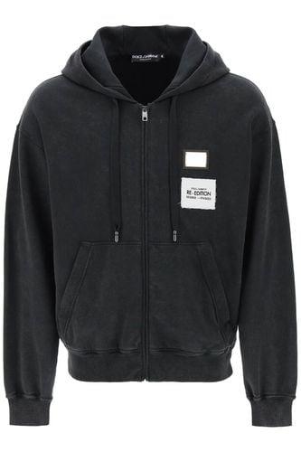 Washed Jersey Sweatshirt With Hood And Logo Zip - Dolce & Gabbana - Modalova