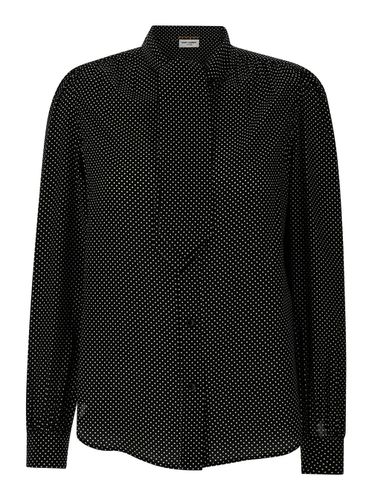 Black Lavalliére Neck Polka-dot Motif Blouse In Silk Satin Woman - Saint Laurent - Modalova