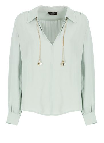 Light Blue Shirt With Jewel - Elisabetta Franchi - Modalova