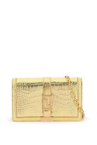 Croco-embossed Leather Greca Goddes Crossbody Bag - Versace - Modalova