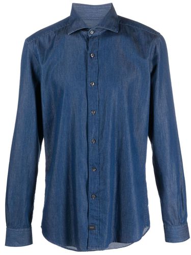 Fay Navy Blue Cotton Denim Shirt - Fay - Modalova