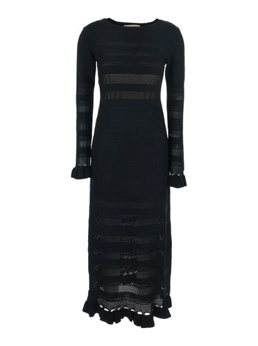 Crewneck Long Dress With Ruched Trims And Perforated Design In Wool Blend Woman - TwinSet - Modalova