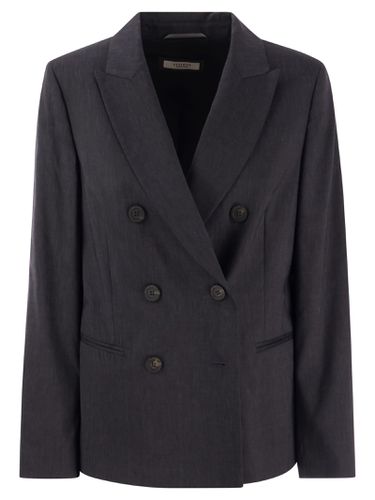 Wool And Linen Canvas Double-breasted Blazer - Peserico - Modalova