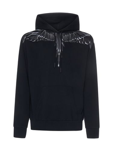 Black Hoodie With Black Wings Print - Marcelo Burlon - Modalova