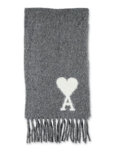 Paris Logo Detailed Fringed Scarf - Ami Alexandre Mattiussi - Modalova