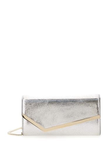 Emmie Silver Clutch With Chain In Laminated Leather Woman - Jimmy Choo - Modalova