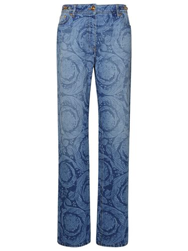 Versace barocco Blue Cotton Jeans - Versace - Modalova