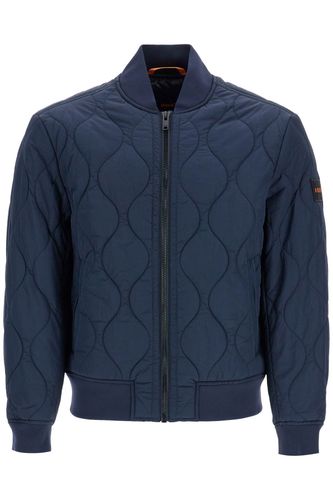 Dark Blue Slim Fit Quilted Down Jacket With Wavy Pattern - Hugo Boss - Modalova