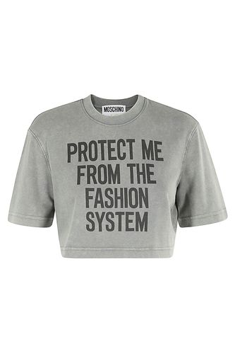 Slogan Printed Crewneck Cropped T-shirt - Moschino - Modalova