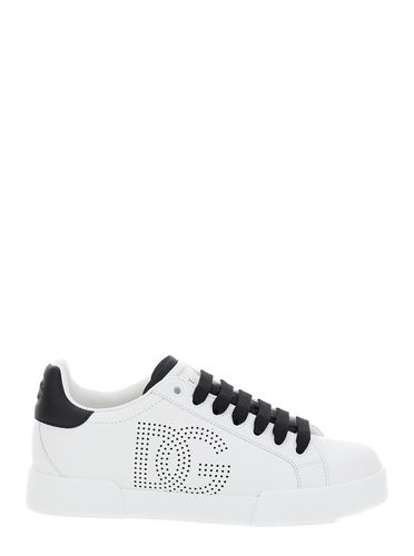Portofino Low Top Sneakers With Perforated Dg Logo In Leather Woman - Dolce & Gabbana - Modalova