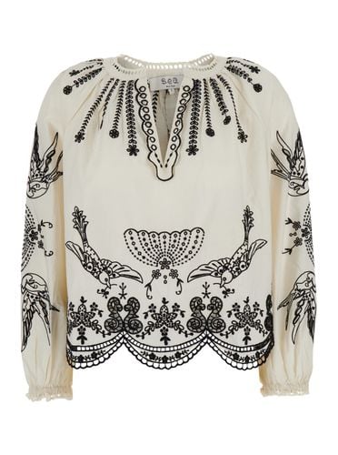 Blouse With V Neck And All-over Kingsley Embroidery In Cotton Woman - Sea New York - Modalova