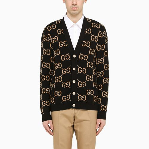 Gucci Black Wool Cardigan With Logo - Gucci - Modalova