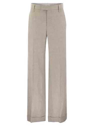 Flared Loose-fitting Trousers In Sparkling Linen Twill With Necklace - Brunello Cucinelli - Modalova