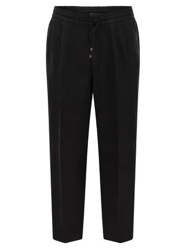 Leisure Fit Trousers In Garment-dyed Linen Gabardine With Drawstring And Double Darts - Brunello Cucinelli - Modalova
