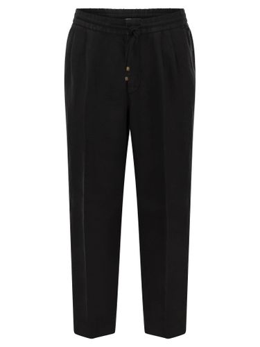 Leisure Fit Trousers In Linen Gabardine With Drawstring And Double Darts - Brunello Cucinelli - Modalova