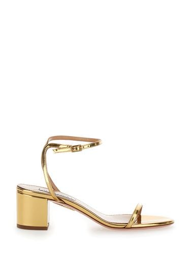 Olie Gold Tone Sandals With Block Heel In Laminated Leather Woman - Aquazzura - Modalova