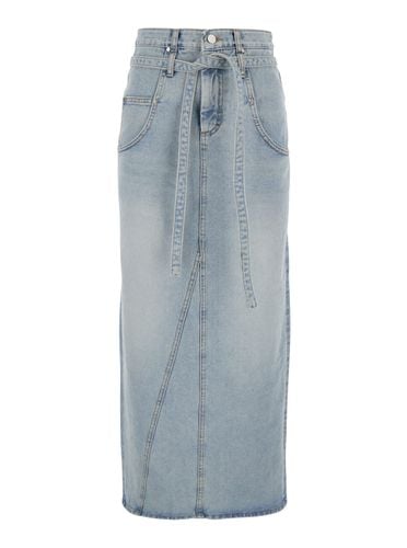 High-waisted Skirt With Belt On The Waist And Rear Single Slit In Denim Woman - Low Classic - Modalova