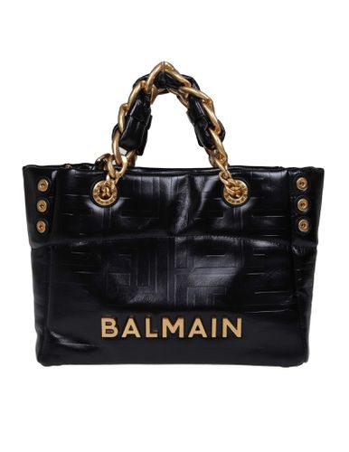 Shopper Bag In Soft Leather With Embossed Monogramm - Balmain - Modalova