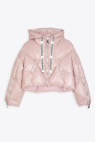 Khris Crop Shiny Powder pink shiny nylon hooded puffer jacket - Khris Crop Shiny - Khrisjoy - Modalova