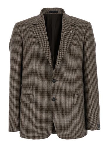 Dark Single-breasted Jacket With Check Motif In Virgin Wool Man - Tagliatore - Modalova