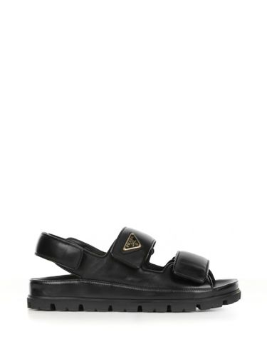 Leather Sandal With Logo Plaque - Prada - Modalova