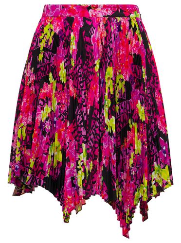 Asymmetric Pleated Mini-skirt With Logo Orchid Print In Polyester Woman - Versace - Modalova