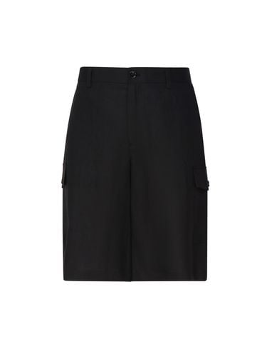 Linen Cargo Shorts With Plaque - Dolce & Gabbana - Modalova