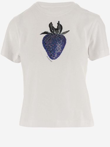 Cotton Square T-shirt With Crystal Strawberry - Burberry - Modalova