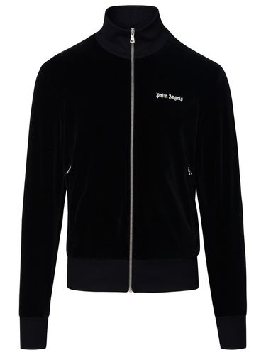 Black Cotton Blend track Velvet Sweatshirt - Palm Angels - Modalova