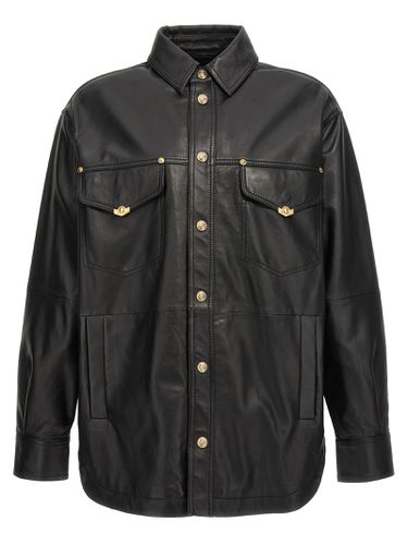 Logo Button Leather Jacket - Versace Jeans Couture - Modalova