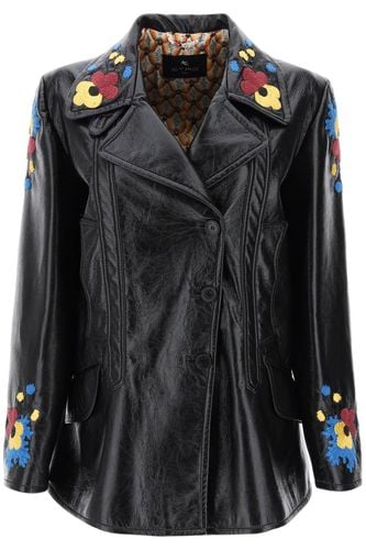 Jacket In Patent Faux Leather With Floral Embroideries - Etro - Modalova