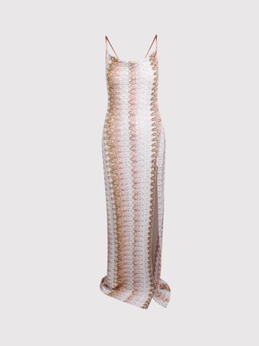 Long Lace Effect Dress With Draped Neckline And Slit - Missoni - Modalova
