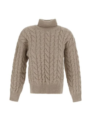 Turtleneck Sweater With Cable Knit In Soft And Light Cashmere And Silk Embellished With Micro Sequin Applications - Brunello Cucinelli - Modalova