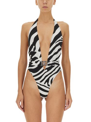 Zebra-printed Halterneck One-piece Swimsuit - Dolce & Gabbana - Modalova