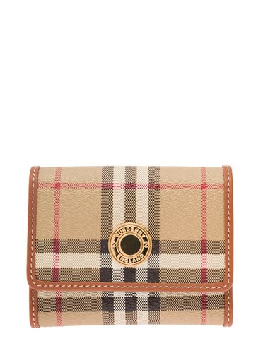 Small Folding Wallet With Checkered Motif In Leather Woman - Burberry - Modalova