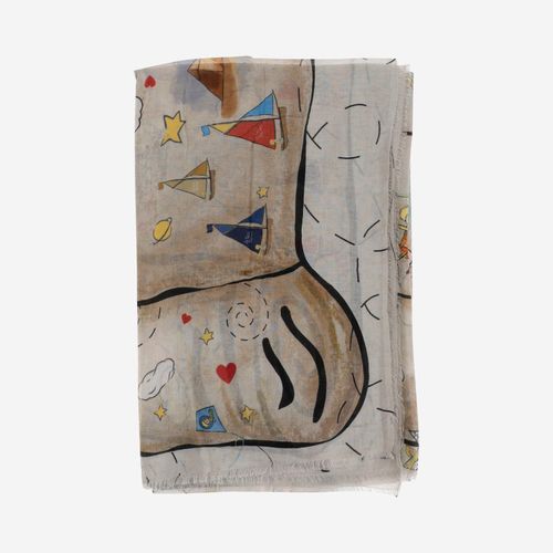 Silk Blend Scrol Scarf With Little Prince Pattern - Faliero Sarti - Modalova