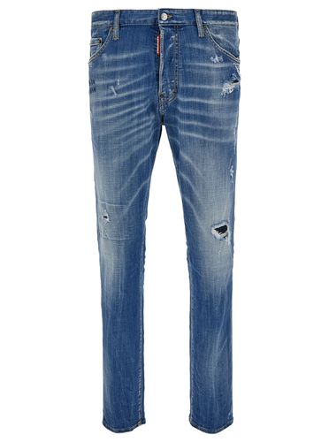 Cool Guy Light Five-pocket Jeans With Rips In Stretch Cotton Denim Man - Dsquared2 - Modalova