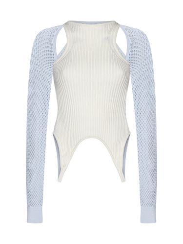 Off-White Ribbed And Mesh Knit Top - Off-White - Modalova