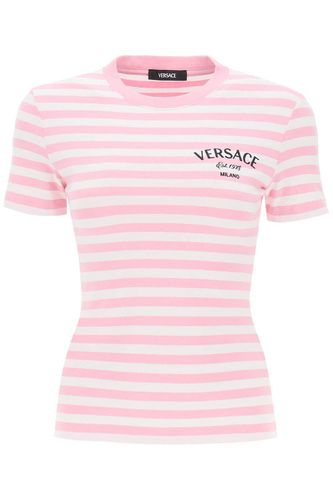 Logo-embroidered Crewneck Striped T-shirt - Versace - Modalova