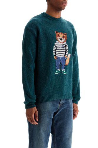 Green Wool Sweater With Fox Intarsia - Maison Kitsuné - Modalova