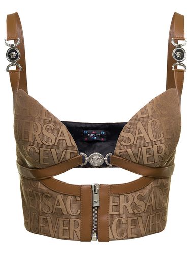 Brown Bustier Top With Medusa And Cut-out In Canvas Woman - Versace - Modalova