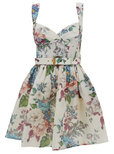 Mini Multicolor Dress With Belt And Floreal Print In Linen And Silk Woman - Zimmermann - Modalova