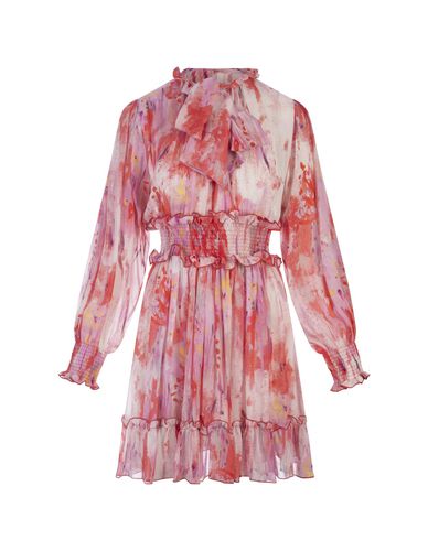 Short Dress In Georgette With artsy Flower Print - MSGM - Modalova