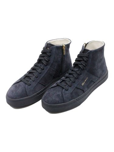 High-top Sneaker In Soft Suede Calfskin With Side Zip And Laces With Side Logo Lettering - Santoni - Modalova